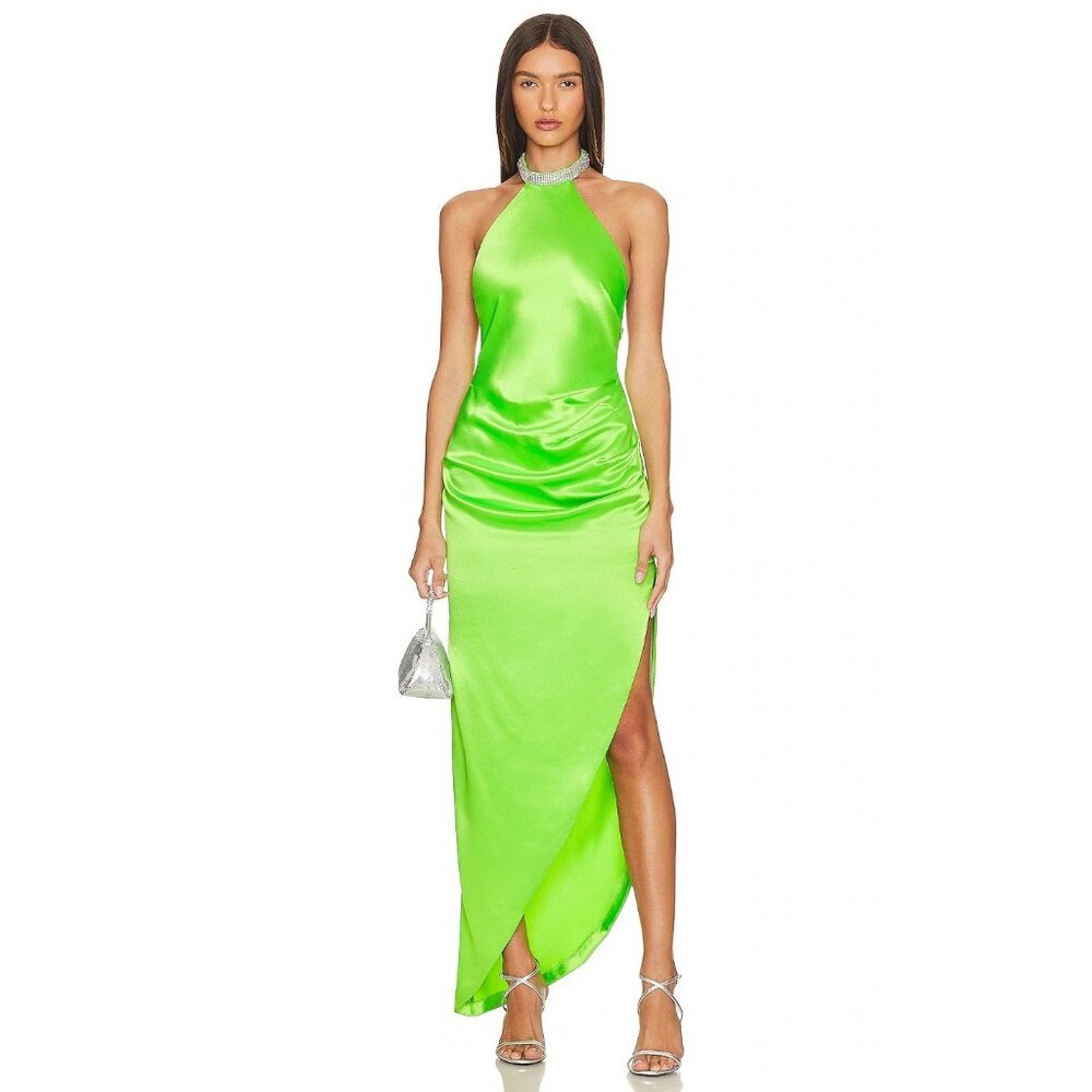 Retrofete Maria Satin Dress in Lime Punch Green New Long Maxi Gown Womens